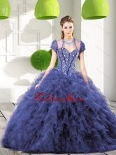 Trendy Navy Blue Quinceanera Gown with Beading and Ruffles for 2015 QDDTA25002FOR