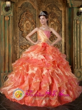 2013 Coacalco de Berriozabal Mexico Wholesale Beading and Ruffles Cheap Orange Quinceanera Dress In New York Strapless Ball Gown Style QDZY292FOR 