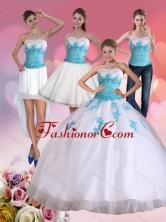 2015 Recommended Beautiful Strapless Beading and Appliques Quinceanera Dress in White and Blue QDML059TZA2FOR
