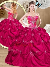 2016 Luxurious Hot Pink Sweet 16 Dresses with Appliques and Pick Ups QDDTR1002-1FOR