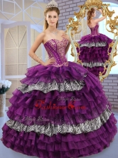 2016 Pretty Sweetheart Ball Gown Sweet 16 Dresses with Ruffled Layers and Zebra QDDTL1002FOR