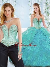 Beaded and Ruffled Organza Detachable Quinceanera Gown with Deep V Neckline SJQDDT545002AFOR 