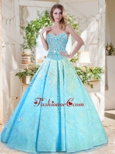Beautiful A Line Aqua Blue Quinceanera Gown with Beading and Appliques SJQDDT718002FOR