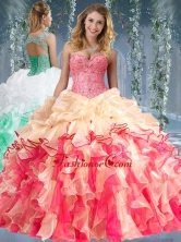 Beautiful Really Puffy Red and Champagne Beaded and Ruffled Quinceanera Dress SJQDDT574002FOR