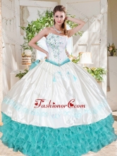 Exclusive Ruffled and Beaded Asymmetrical Quinceanera Dresses with White and Aqua Blue SJQDDT693002FOR
