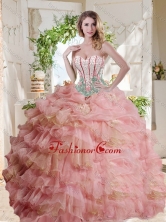 Fashionable Visible Boning Beaded Pink Sweet 16 Dress in Organza SJQDDT723002FOR