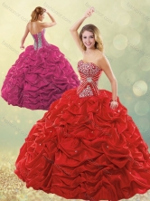 New Style Puffy Skirt Bubble Red Quinceanera Dress in Taffeta SJQDDT501002FOR