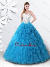 Princess Teal Sweet 16 Dress with Beading and Ruffles XFQD1031FOR