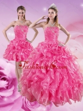 Recommended Sturning Hot Pink Quince Dresses with Beading and Ruffles for 2015 XFNAO5822TZFOR