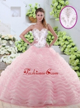 Sweet Brush Train Quinceanera Gowns with Beading and Ruffled Layers SJQDDT357002FOR