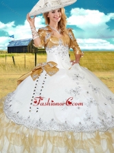 White and Champagne Sweet 16 Gown with Beading and Bowknot XFQD1056FOR