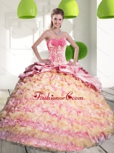 2015 Brand New Quinceanera Gown with Ruffled Layers and Appliques QDDTB6002FOR