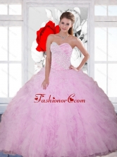 2015 Discount Beading and Ruffles Sweetheart Quinceanera Dresses in Baby Pink QDDTC25002FOR