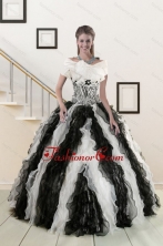 2015 Exclusive Black and White Quinceanera Dresses with Zebra and Ruffles XFNAO776BFOR