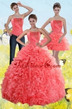 2015 New Arrival Inexpensive Watermelon Sweet 15 Dresses with Beading and Ruffles XFNAO704TZA1FOR