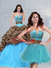 2015 New Arrival Leopard Printed Baby Blue Brush Train Beading Quinceanera Dress ZYLJ91403TZFOR