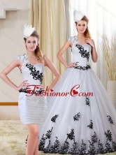 2015 New Arrival One Shoulder Sweetheart White and Black Quinceanera Dress with Appliques ZY734TZFOR
