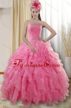 2015 New Arrival Pretty Rose Pink Quinceanera Dresses with Ruffles and Beading XFNAO724TZFXFOR