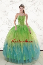 2015 New Style Beading and Ruffles Quinceanera Dresses in Multi Color XFNAO5786FOR
