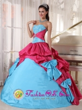 Ailigandi Panama Aqua Blue and Hot Pink Quinceanera Dress in pick ups and bowknot for 2013 Graduation Style PDZY385FOR