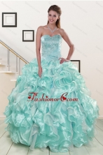 Beautiful Beading Sweet 16 Dresses in Apple Green for 2015 XFNAO5825FOR