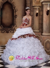 Berba Panama White Ball Gown Sweetheart Floor-length Quinceanera Dress With Organza and Leopard Ruffles  Style QDZY245FOR