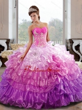 Colorful Sweetheart 2015 Quinceanera Dress with Appliques and Ruffled Layers QDDTB25002FOR
