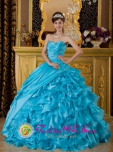 El Cristo Panama The Most Popular Sweetheart 2013 Quinceanera Dress  Teal Appliques Ruffles Decorate  Ball Gown Style QDZY158 FOR