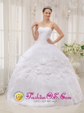 El Roble Panama Custom Made  White 2013 Sweet 16 Dress With Organza Appliques And Hand Made Flowers Style QDZY174FOR