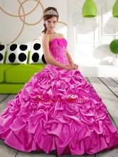 Exquisite Sweetheart 2015 Hot Pink Quinceanera Gown with Appliques and Pick Ups QDDTB26002FOR