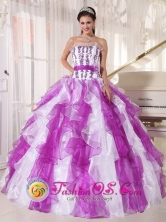 La Tiza Panama White and Purple Embroidery Ruffles With Hand Made Flower Quinceanera Dress For 2013 Style PDZY519FOR