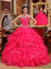 Latest Coral Red Ball Gown Floor Length Quinceanera Dresses QDZY032AFOR