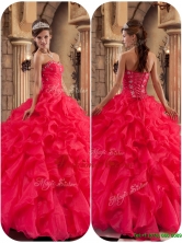 Modest Beading and Ruffles Quinceanera Dresses in Coral Red  QDZY034-2CFOR