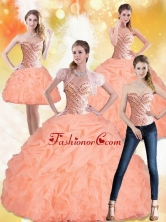 New Arrival 2015 Sweetheart Peach Quinceanera Dresses with Beading and Pick Ups SJQDDT22001FOR