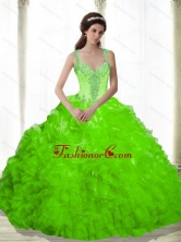 New Arrival Beading and Ruffles Sweetheart Dresses for a Quinceanera in Spring Green SJQDDT16002-4FOR