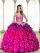 New Arrival Multi Color Sweetheart 2015 Quinceanera Dresses with Beading and Ruffles SJQDDT24002FOR