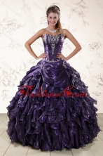 New Arrival Purple Sweetheart Floor Length Quince Gowns Embroidery and Ruffles XFNAO020TZFXFOR