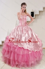 New Arrival Strapless Pink 2015 Cute Quinceanera Dresses with Embroidery and Ruffles XFNAO417TZFXFOR