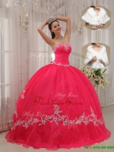 Popular Sweetheart Appliques Quinceanera Gowns in Coral Red QDZY566CFOR