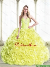 Pretty 2015 Summer Beaded Quinceanera Dresses with Rolling Flowers in Yellow SJQDDT53002FOR