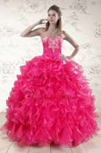 Pretty Hot Pink Sweet 15 Dresses with Appliques and XFNAO5888FOR