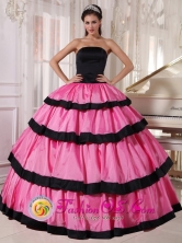 Sortova Panama Rose Pink and Black Quinceanera Dress For 2013 Strapless Taffeta Layers Ball Gown Style PDZY627FOR