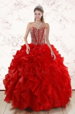 Sweetheart Pretty Red Quinceanera Dresses With  Beading and Ruffles for 2015 XFNAO5781FOR