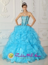 2013 Gorgeous Strapless Baby Blue Quinceanera Dress For Organza With Appliques Ball Gown In San Nicolas Costa Rica Style QDZY355FOR  