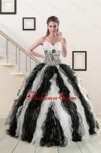 2015 Exclusive Black and White Quinceanera Dresses with Zebra and Ruffles XFNAO776FOR 