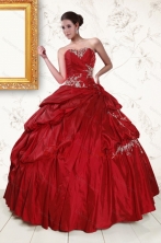 2015 Wine Red Sweetheart Quinceanera Dresses with Embroidery XFNAO215FOR