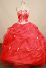 Affordable Ball Gown Floor-length Red Organza Beading Quinceanera Dress Style FA-L-150