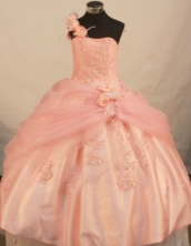 Affordable Ball Gown One Shoulder Floor-length Waltermelon Taffeta Beading Quinceanera Dress Style FA-L-143