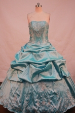 Pretty Ball Gown Strapless Floor-length Teal Taffeta Beading Quinceanera dress Style FA-L-207