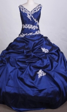 Affordable Ball Gown V-neck Floor-length Appliques Quinceanera Dresses Style FA-C-045